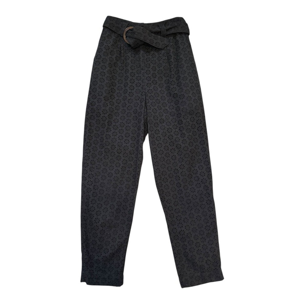 ASOS Black Eyelet Belted High‎ Waist Trousers Pants Women's Size 2